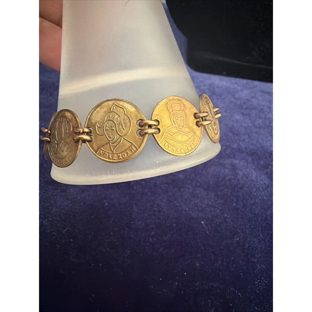 Vintage Dutch Folk Attire Coin Link  Bracelet Gold Tone Copper Friesland 7